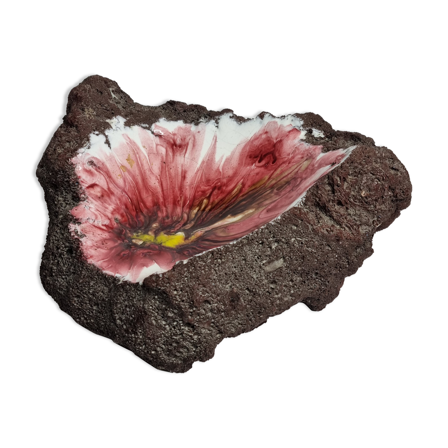 Empty pocket in vintage enamelled lava stone, 20 cm