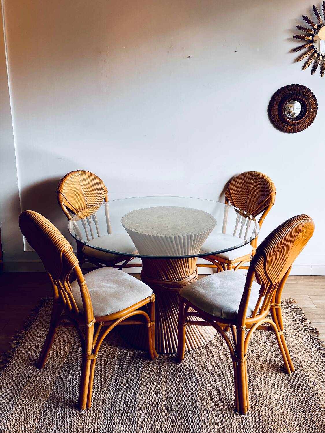 Table à manger McGuire en rotin et bambou « Gerbe de blé »