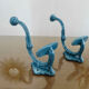 Pair of hooks in blue enamelled cast iron, art deco 30s 40s