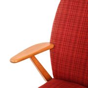 Scandinavian 1950s Beech Armchair with red upholstery