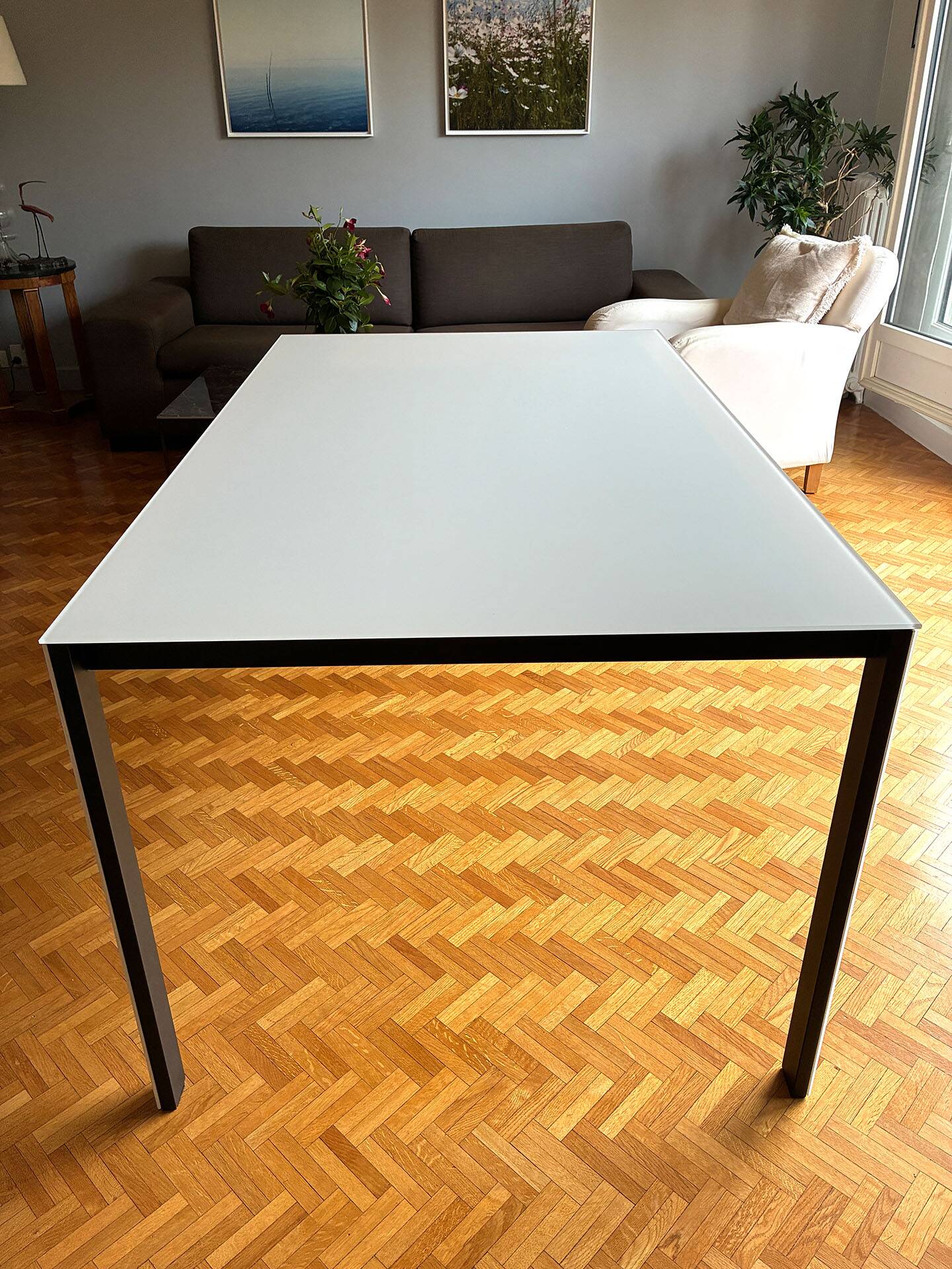 Table extensible Thin-K verre dépoli blanc