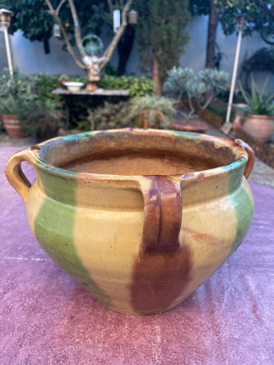 Old terracotta flower pot varnished
