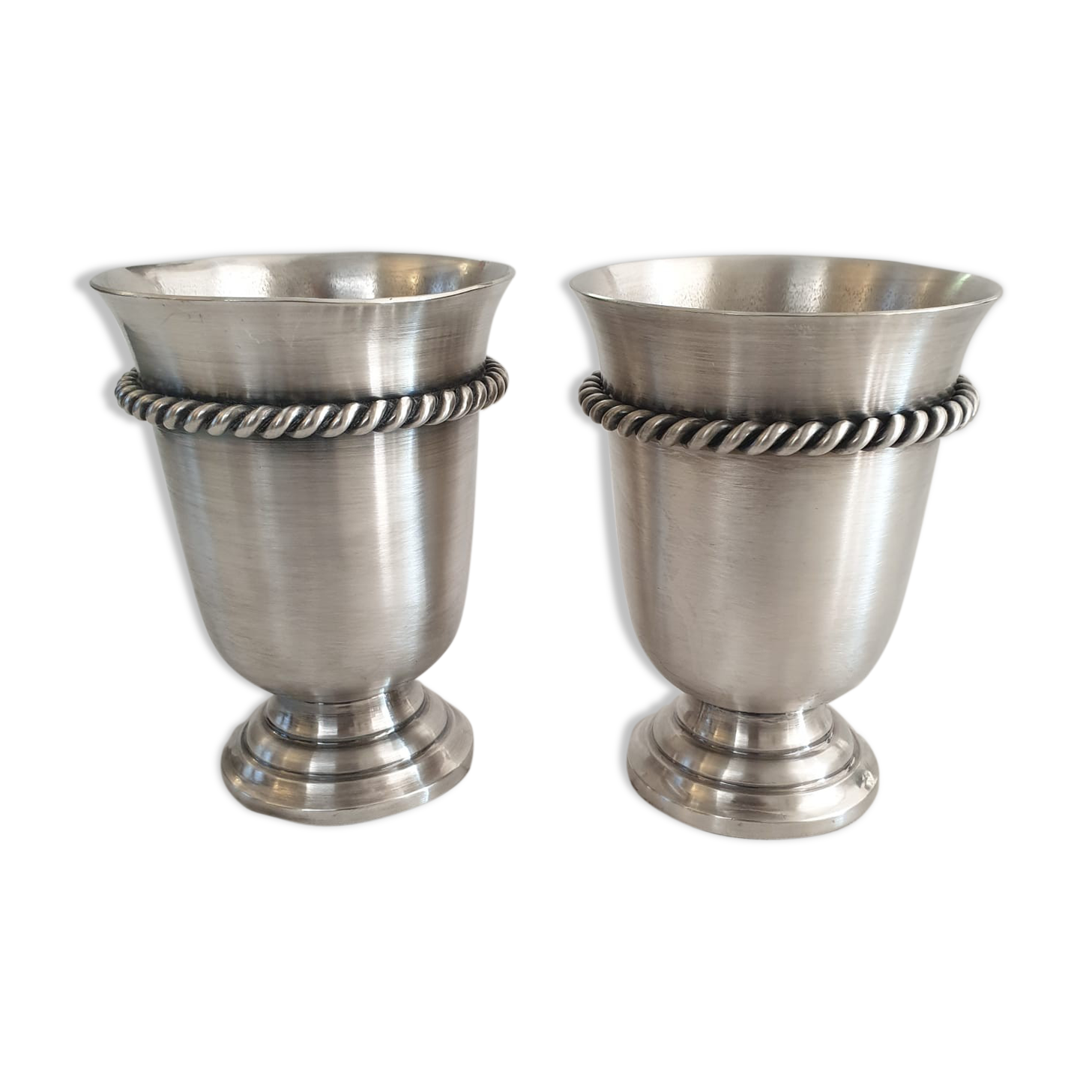 Pair of silver metal timpani