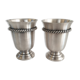 Pair of silver metal timpani