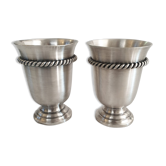 Pair of silver metal timpani