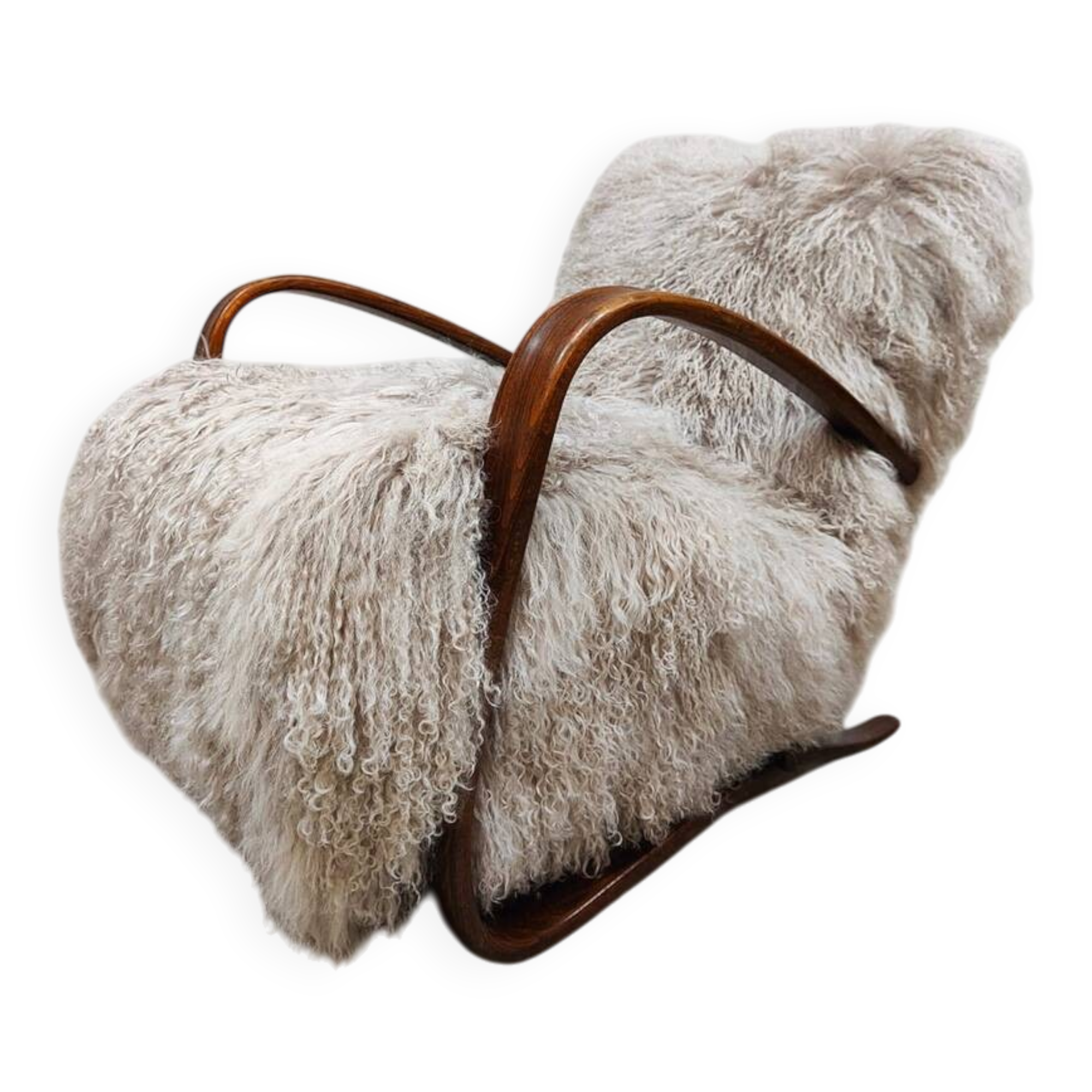 Jindrich Halabala vintage Tibetan sheepskin armchair H-269