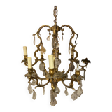 Lustre en bronze et pampilles en cristal