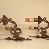Paire d'appliques double feux anciennes Art Déco en bronze