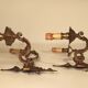 Pair of old Art Deco double lights appliques in bronze