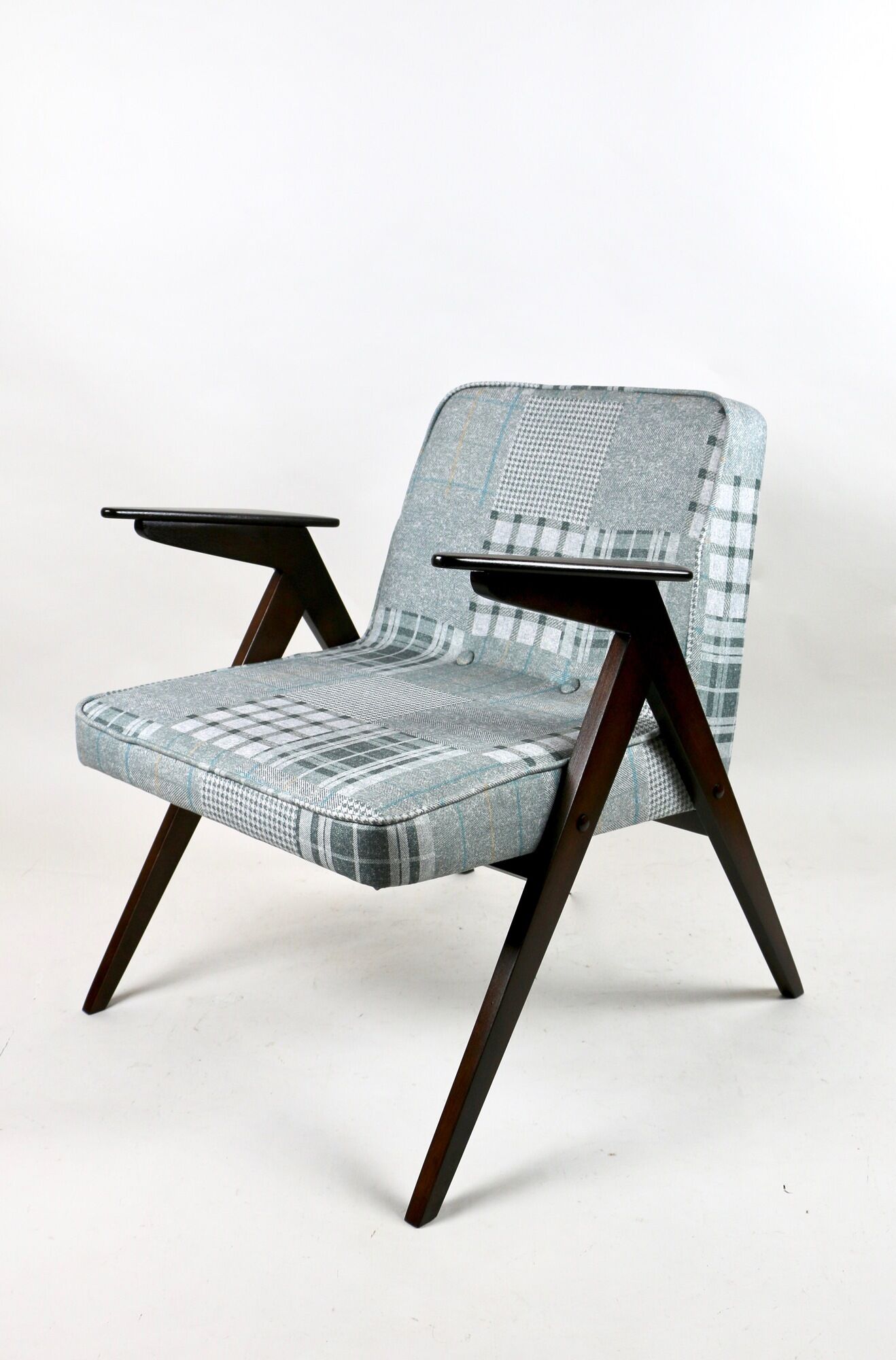Grey-Blue Chequered Bunny Armchair by Józef Chierowski, 1970s