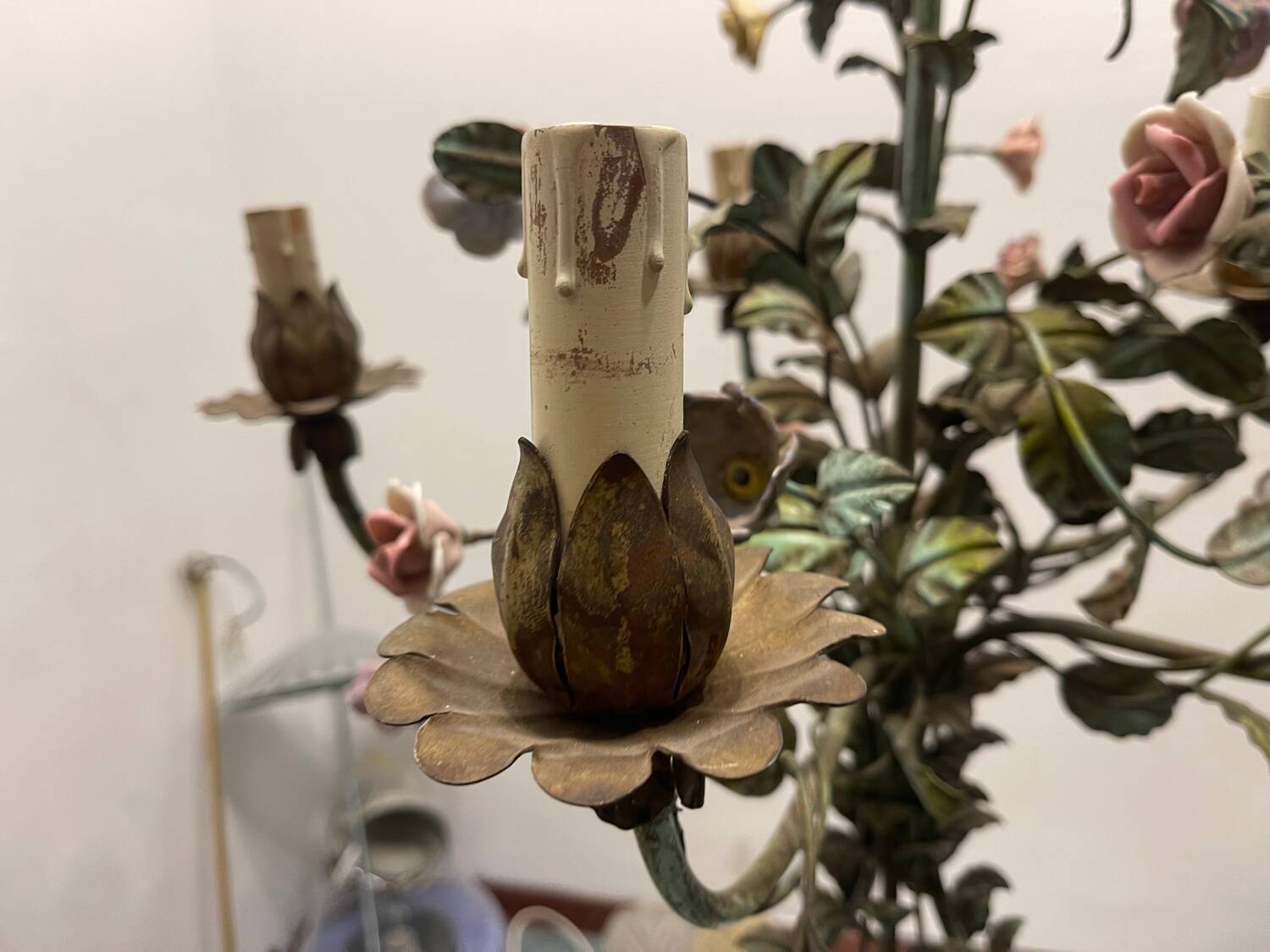 Vintage Tole Ceramic Flower Chandelier 1950’s