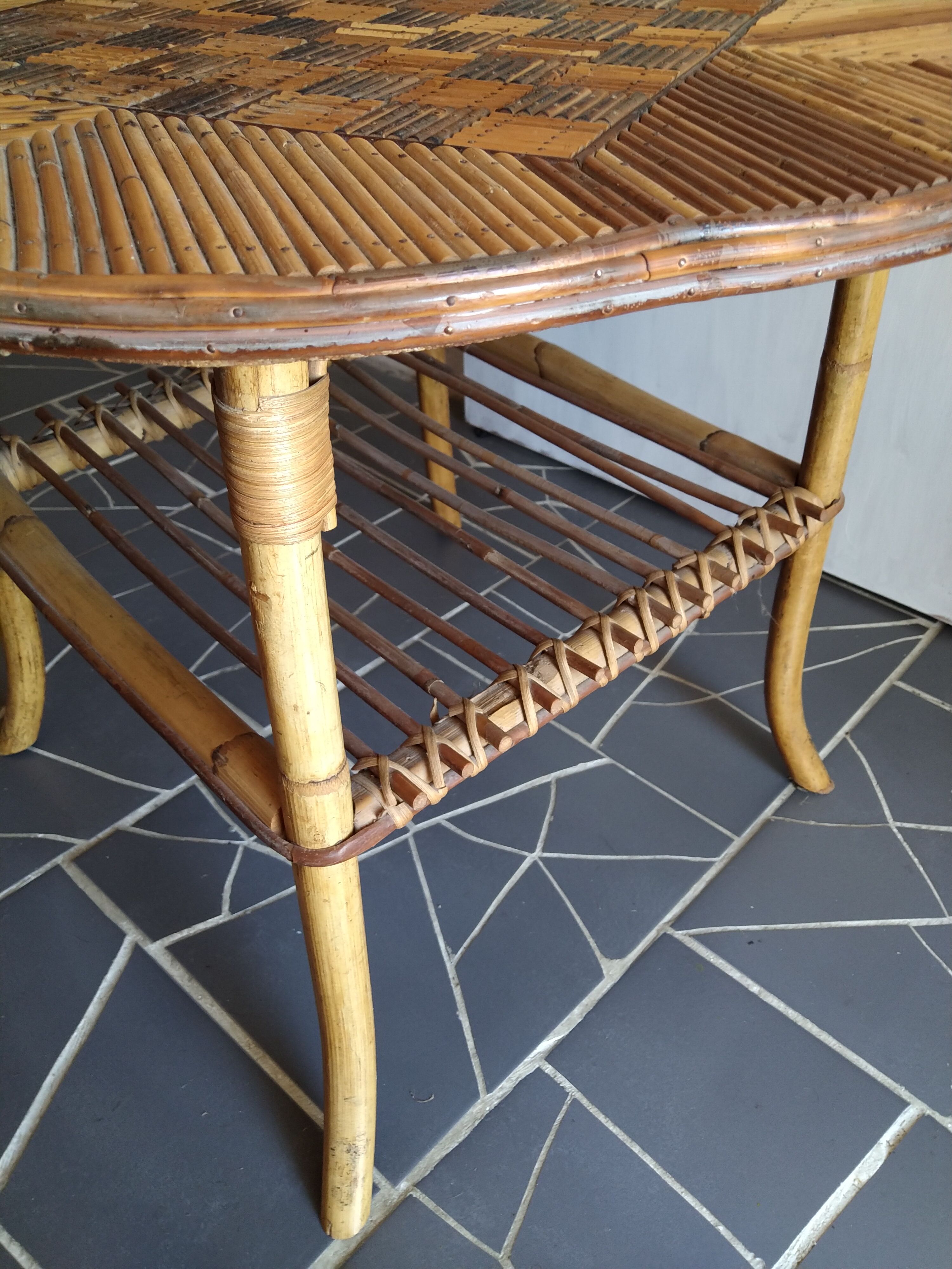 Chessboard rattan coffee table