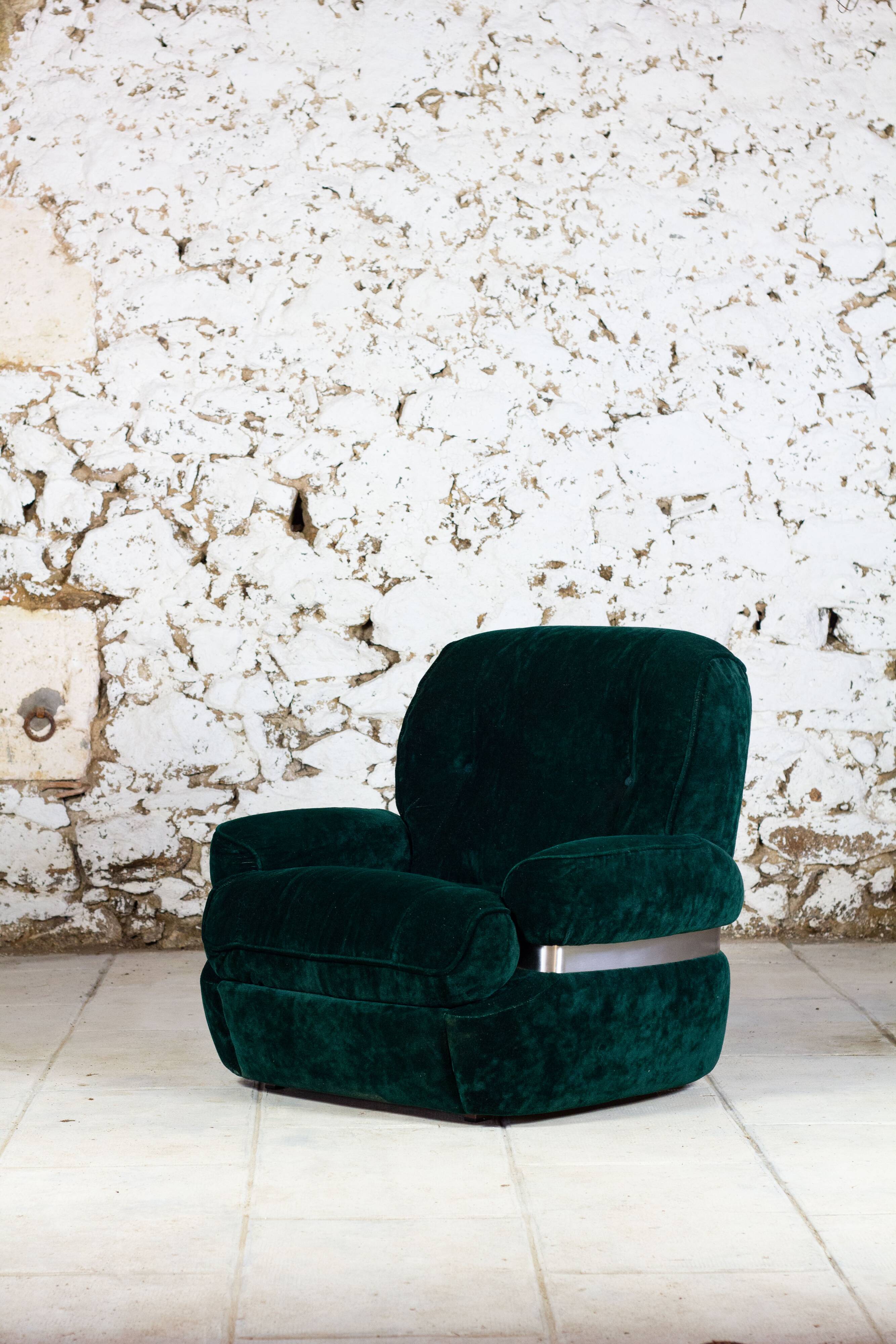 Green velvet armchair "spage age" by Beka, 1970