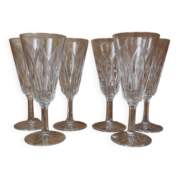 Lot de 6 flûtes à champagne en verre de cristal de Reims 1950