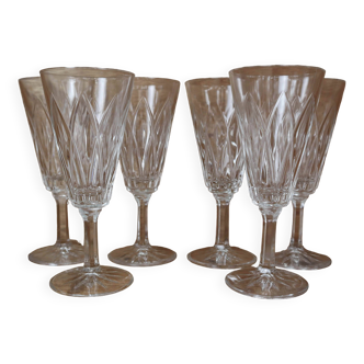 Set of 6 champagne flutes in Reims crystal glass 1950