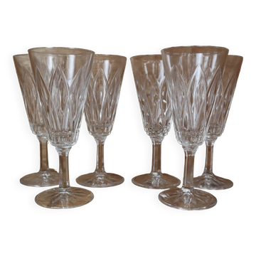 Set of 6 champagne flutes in Reims crystal glass 1950