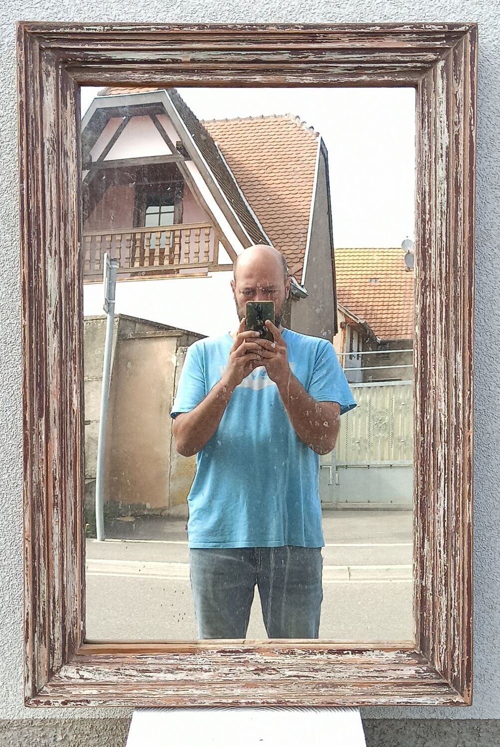 Rectangular mirror in old wood
