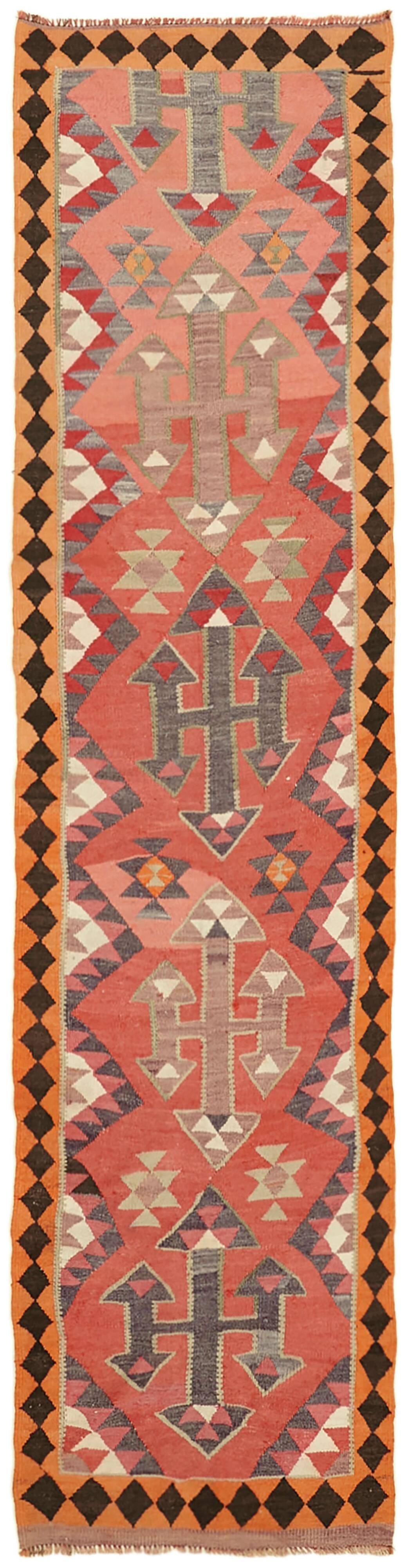 Turkish Handwoven Vintage Herki Kilim 95 cm x 344 cm