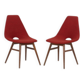 Wooden chairs with burgundy red fabric, circa 1950