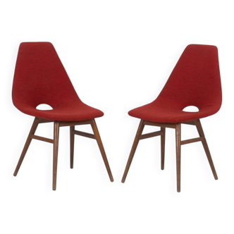 Chaises en bois et tissu rouge bordeaux, vers 1950
