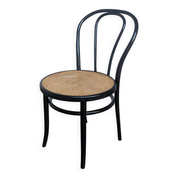 Mid-Century Thonet Style Dining Chair / Black Bentwood & Cane Seat Vintage