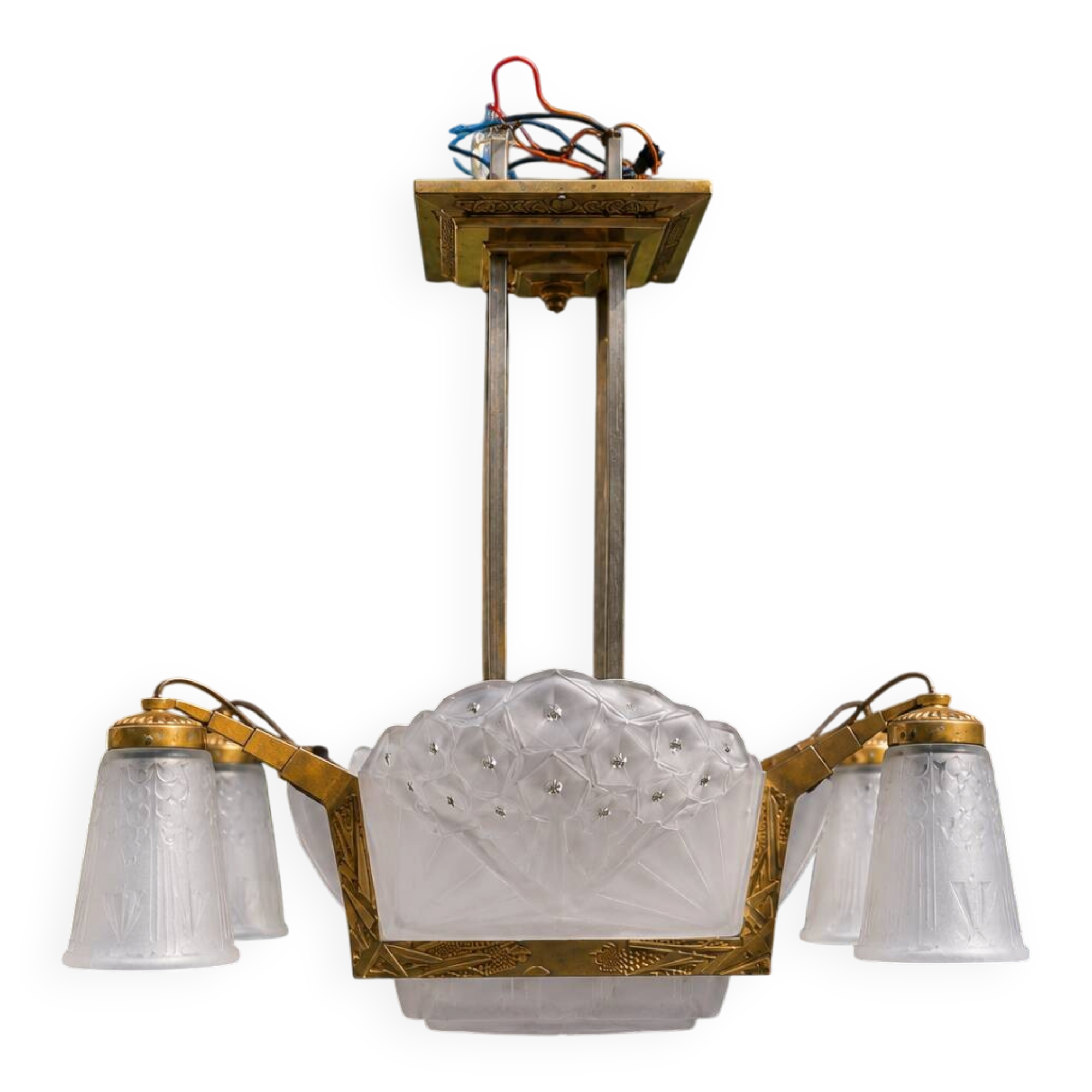 Chandelier signed by the Müller brothers, in Art Deco style (1920s)