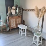 Small piano bench canné shabby chic style