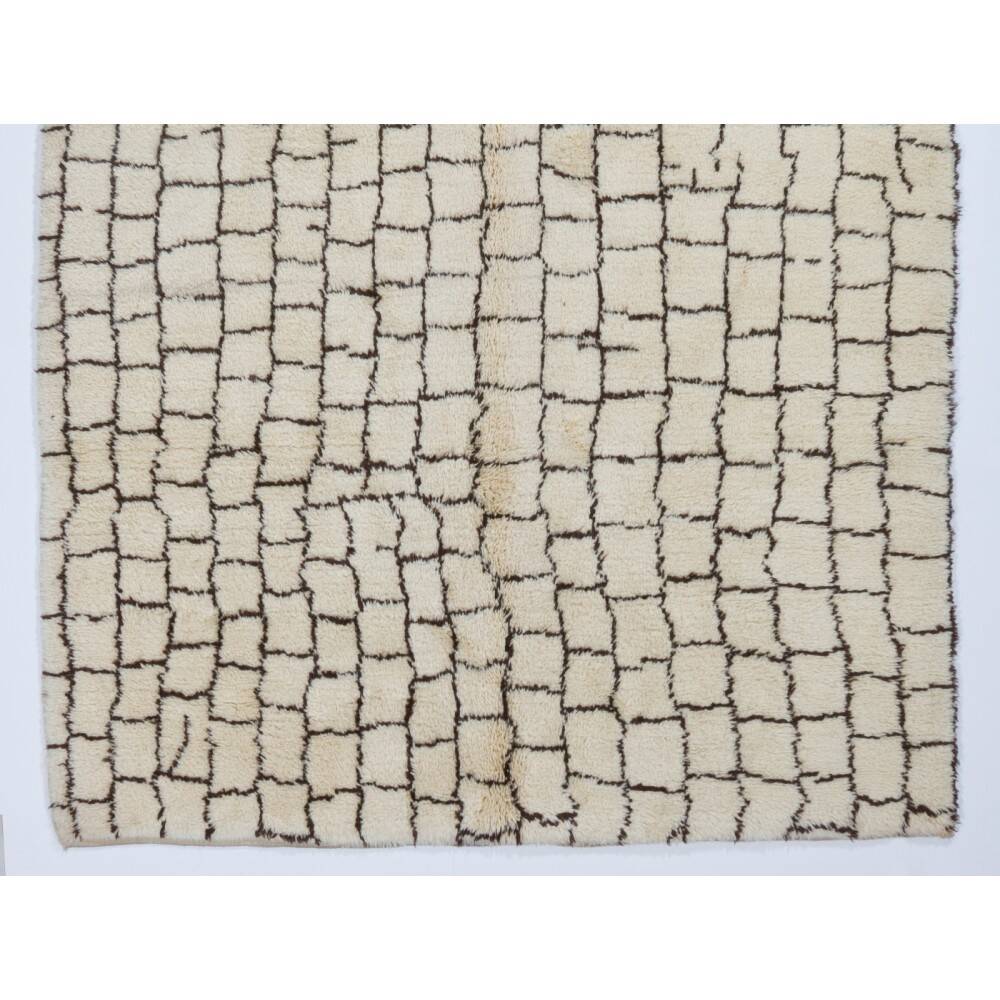 Modern Moroccan Berber Rug Made of Natural Ivory & Brown Wool, Beni Ourain Hand-Knotted Carpet