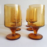 Set of 6 vintage amber foot glasses
