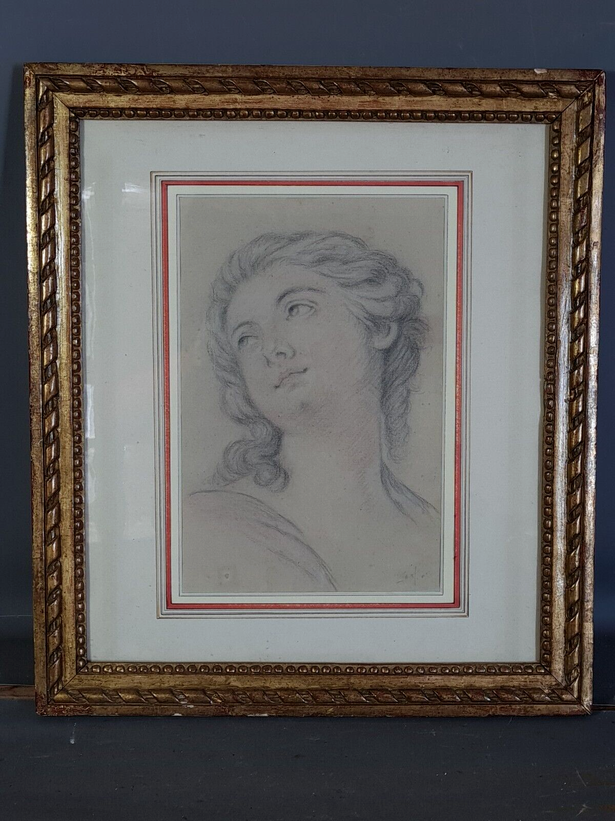 Portrait of a romantic young woman drawing signed circa 1900 47x42 cm SB