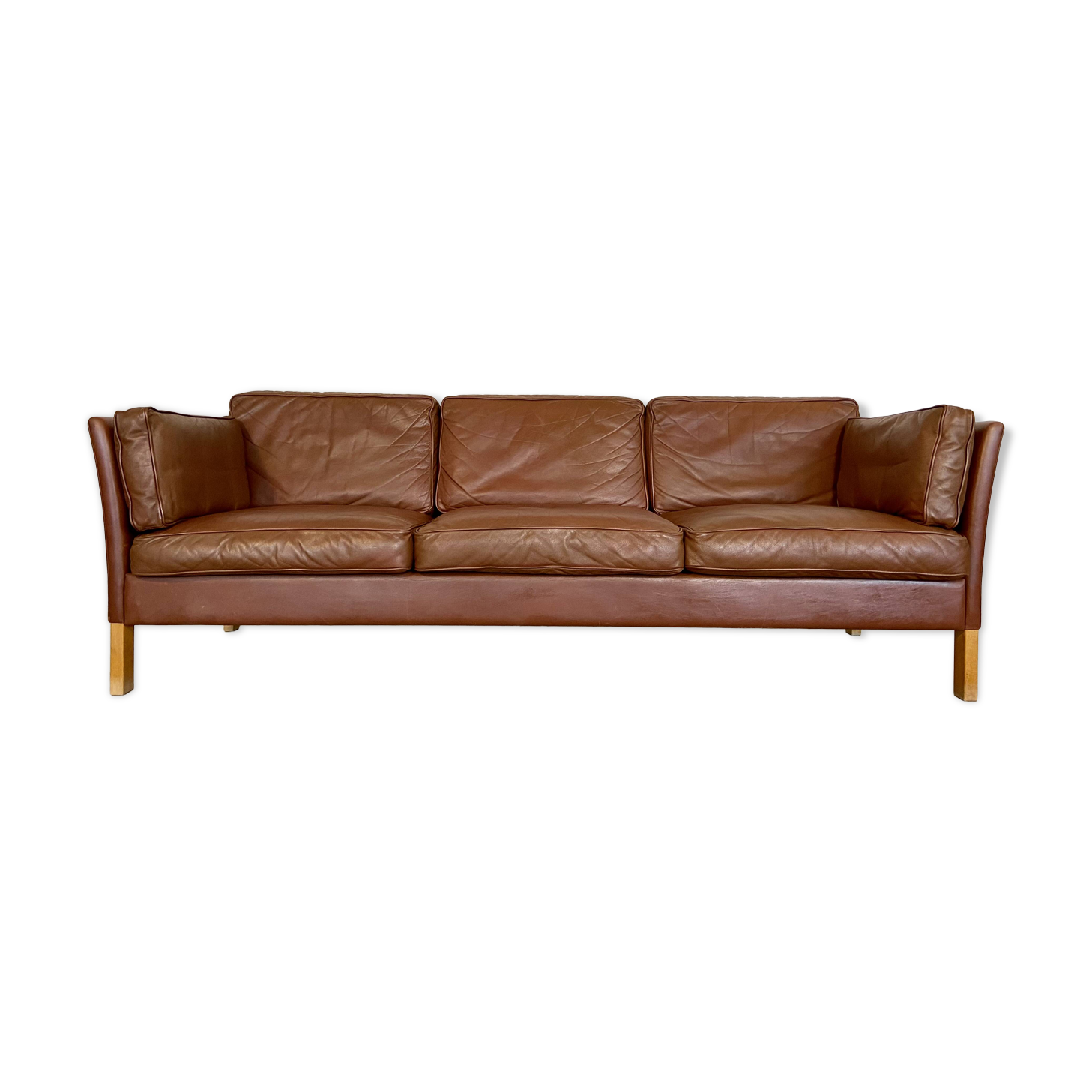 Vintage danish mid century mogens hansen 3 person cognac leather sofa 1960,s