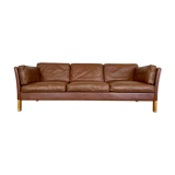 Vintage danish mid century mogens hansen 3 person cognac leather sofa 1960,s