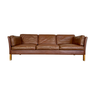 Vintage danish mid century mogens hansen 3 person cognac leather sofa 1960,s
