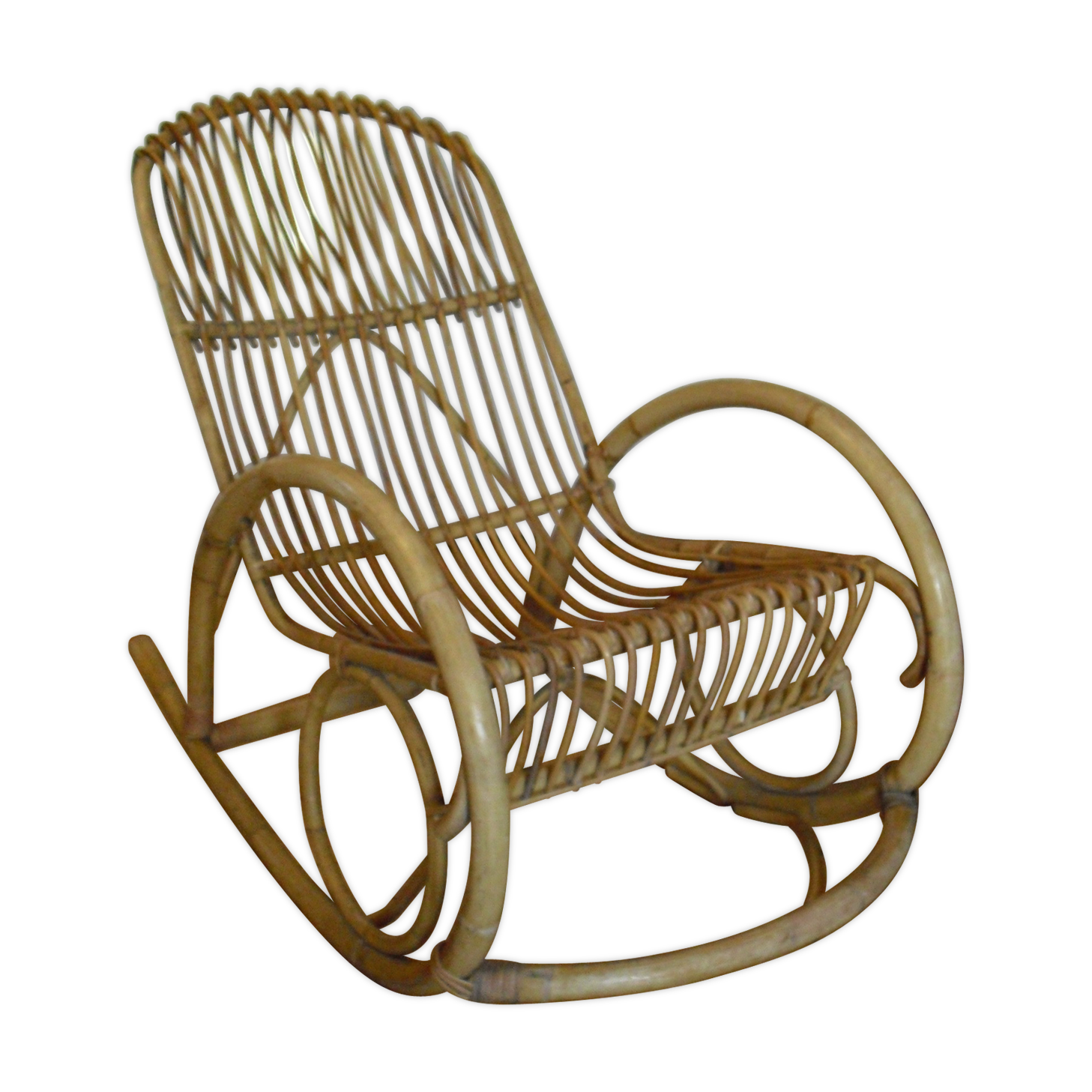 Rocking chair rattan and bamboo sixties