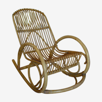 Rocking chair rotin et bambou sixties