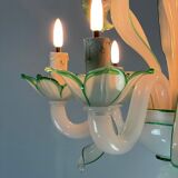 Venetian chandelier in opaline white and green Murano glass