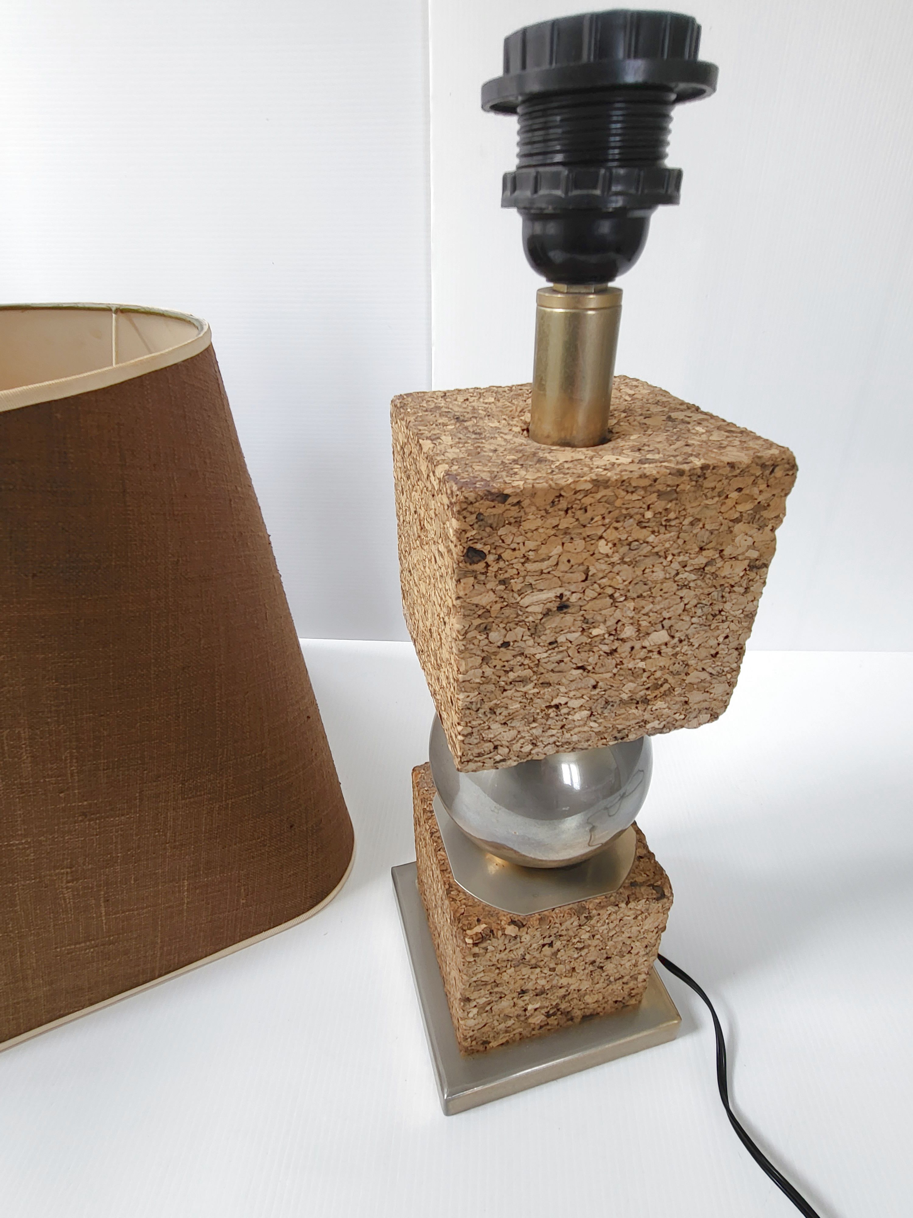 Vintage 1970 lamp in cork & metal