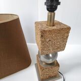 Vintage 1970 lamp in cork & metal