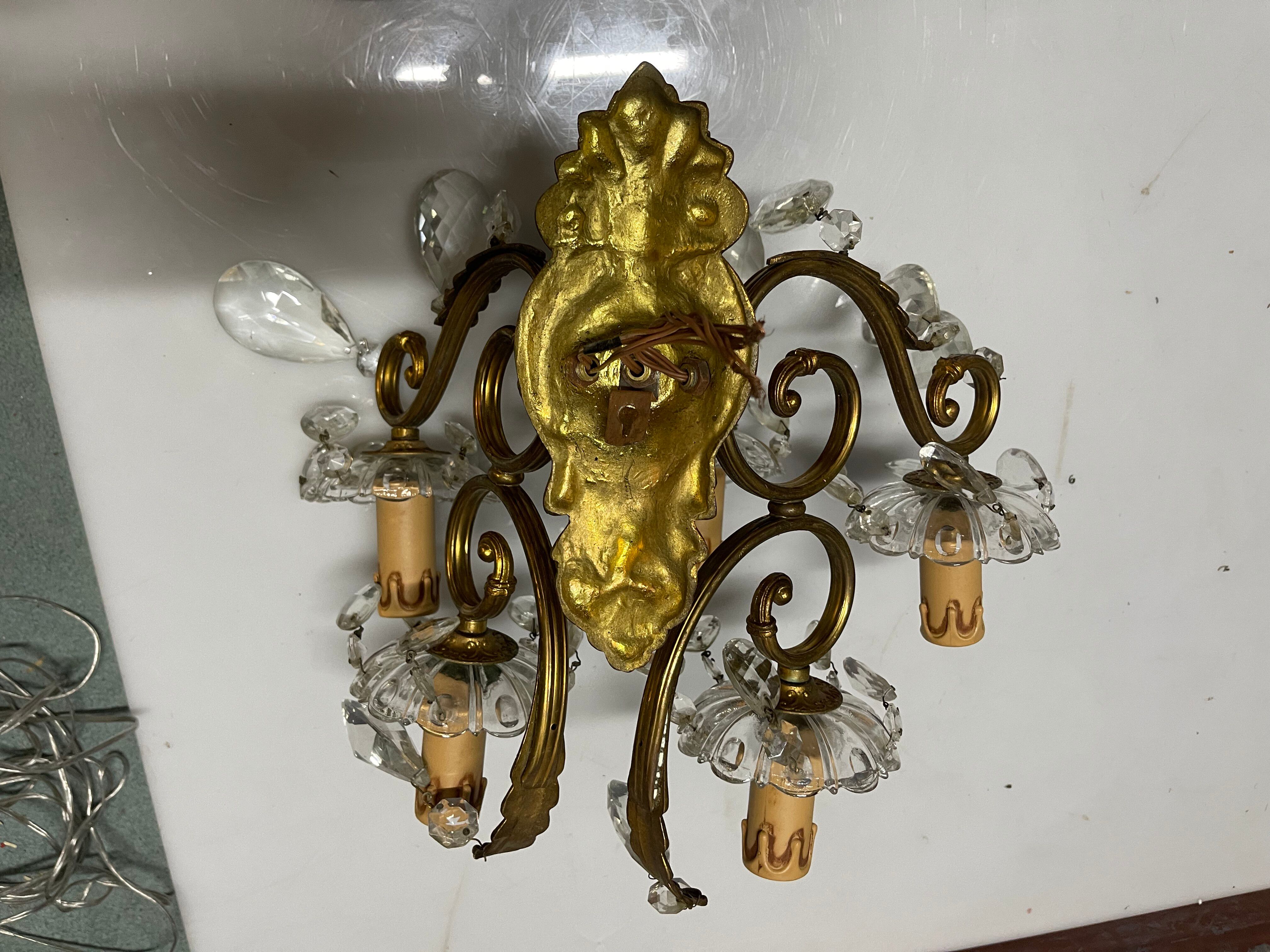 Large Bronze and Crystal Wall Sconces, Set of 2, Italy, 1950s