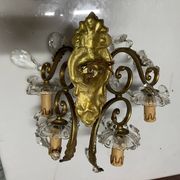 Grandes appliques murales en bronze et cristal, ensemble de 2, Italie, années 1950.