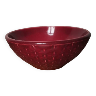 Burgundy red slip ceramic bowl with vintage braided pattern