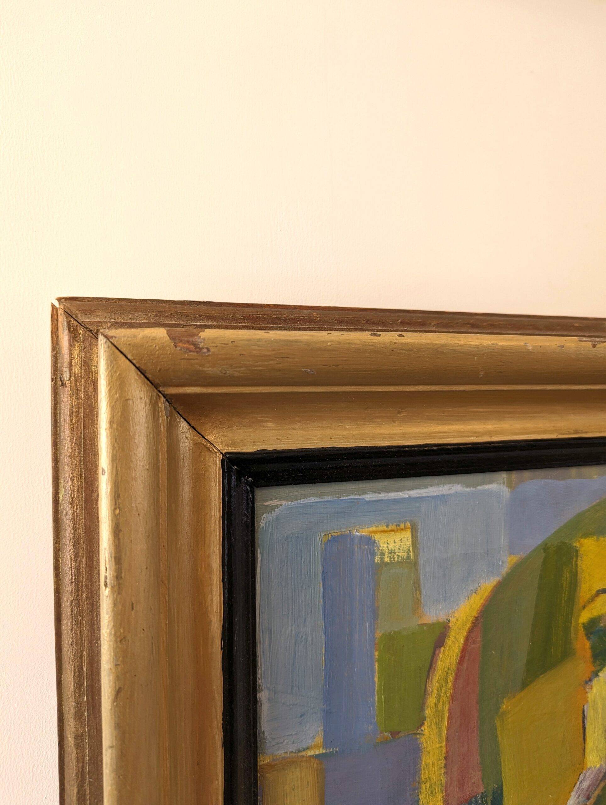 Mid-Century Modern Swedish "The Fruit Tree Pickers" Vintage Oil Painting, Framed