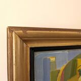 Mid-Century Modern Swedish "The Fruit Tree Pickers" Vintage Oil Painting, Framed