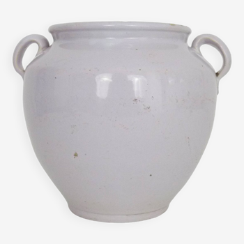 Glazed white confit pot, south west of France. Storage jar. Pyrenees 19th century