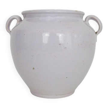 Pot à confit blanc vernissé, sud ouest de la France. Pot de conservation. Pyrénées XIXème