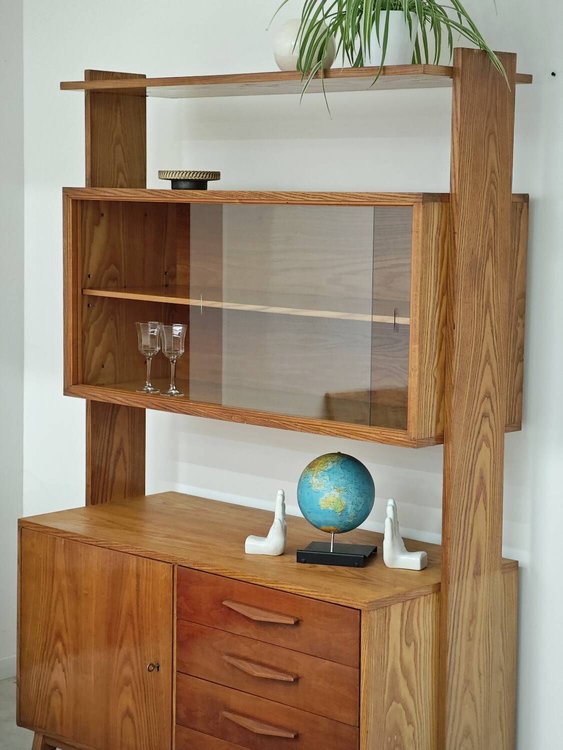 High sideboard, wooden display cabinet by Frantisek Jirak – 1960