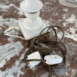 Alabaster lamp, twisted, gadroon decoration, gilded brass base, dolphins