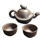 China Yixing terracotta teapot and bowls signed