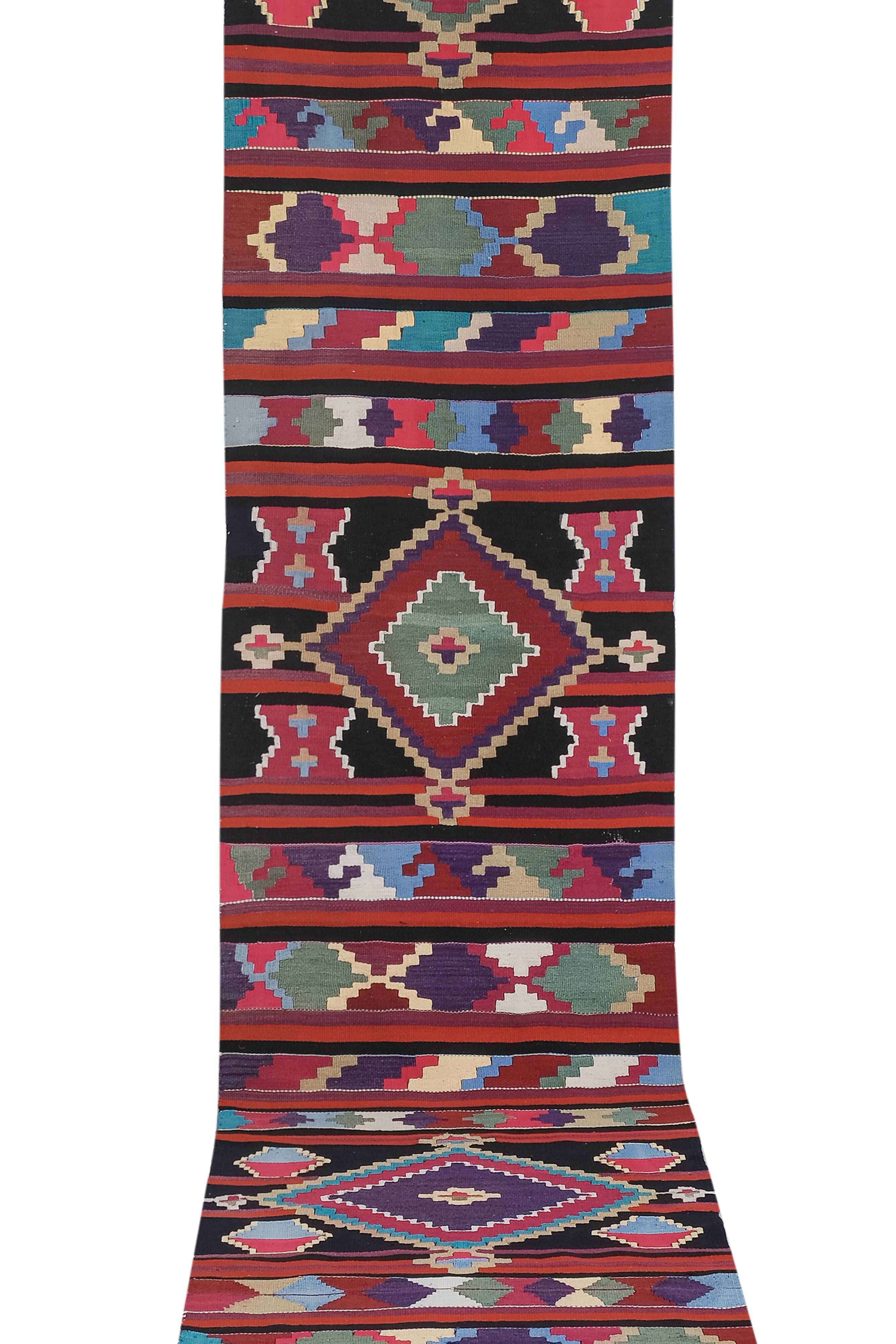 Mid Century Nomadic Wool Anatolian Hall Kilim Runner, Gallery Rug 2'9'' x 14'1''