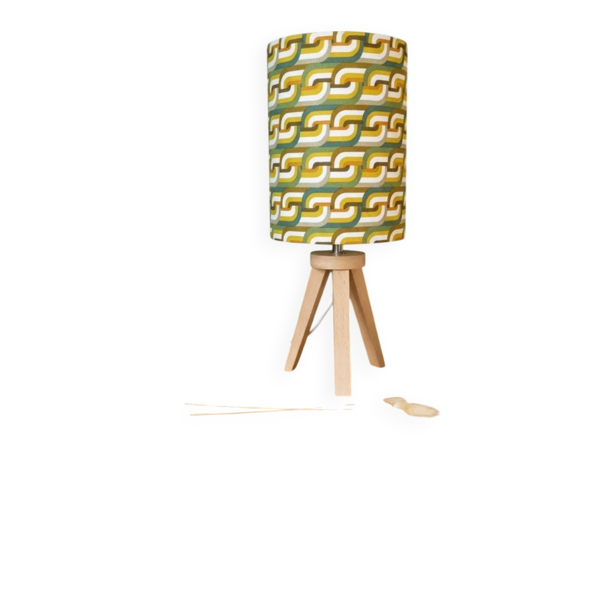 Tripod lamp wood pop Scandinavian | psychedelic print seventies